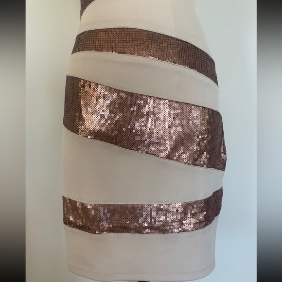 ALEXIA ADMOR One Shoulder Beige Sequins Fitted Bodycon Cocktail Party Dress Sz M - Picture 9 of 12